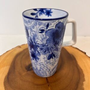 Cracker Barrel Tall Blue and White Coffee Tea Cup‎ Mug Floral Paisley